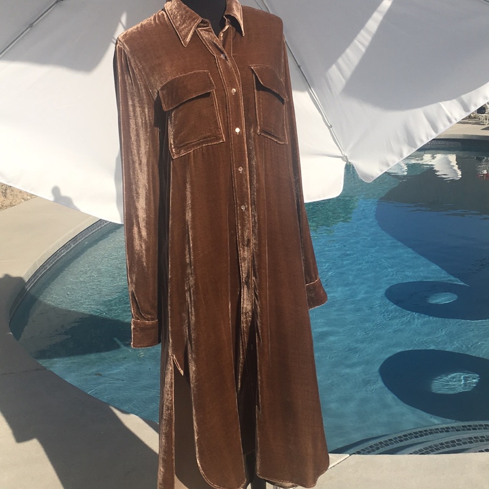 BCBGMaxAzria long sleeve velvet shirtdress